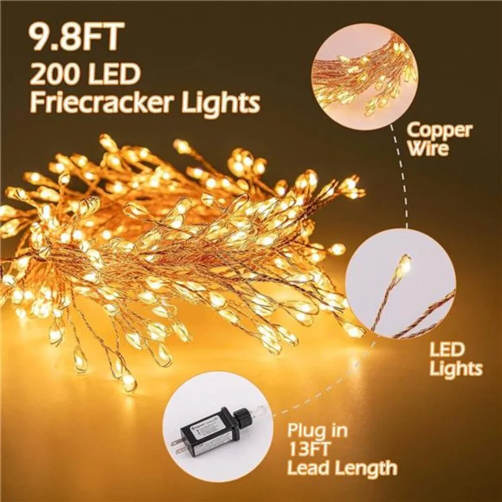 Fairy String Lights LED 200 Warm White Cluster Plug in Starry Indoor Outdoor Dec